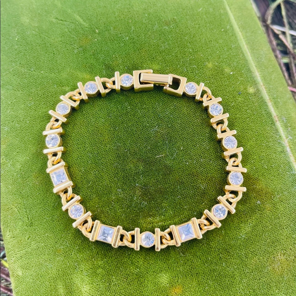 Vintage Napier Yellow Gold and Crystal Tennis Bracelet